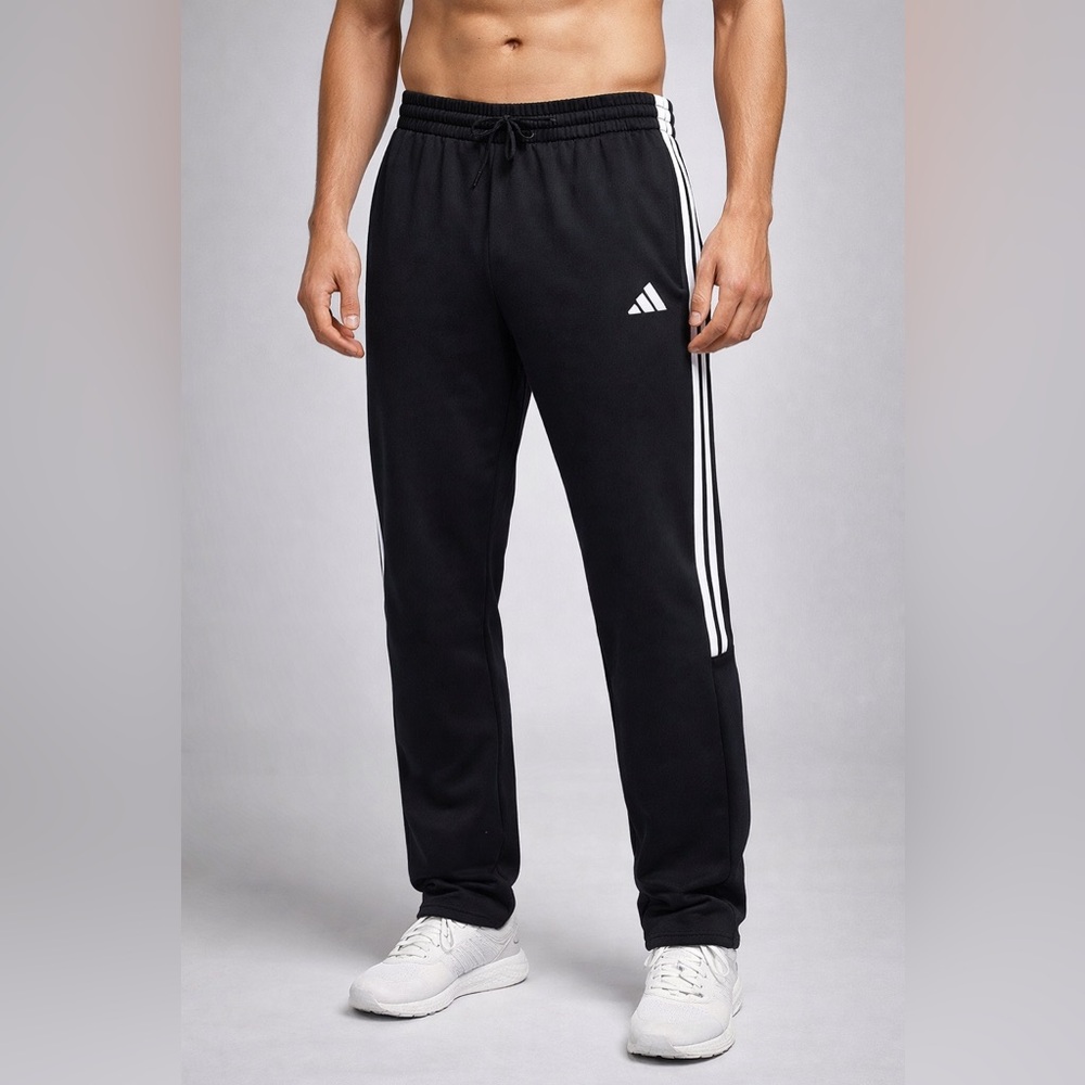 Adidas Men's Black Joggers with White Stripes